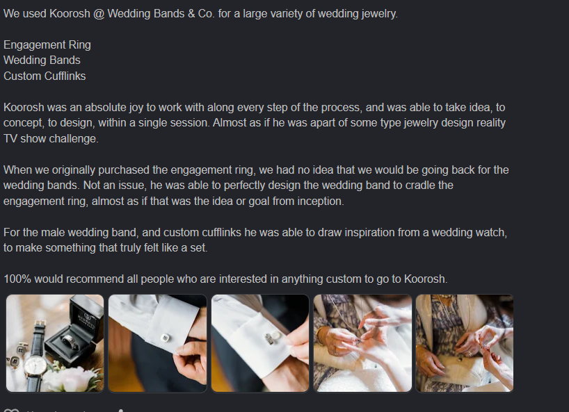 Jewellery original Google review